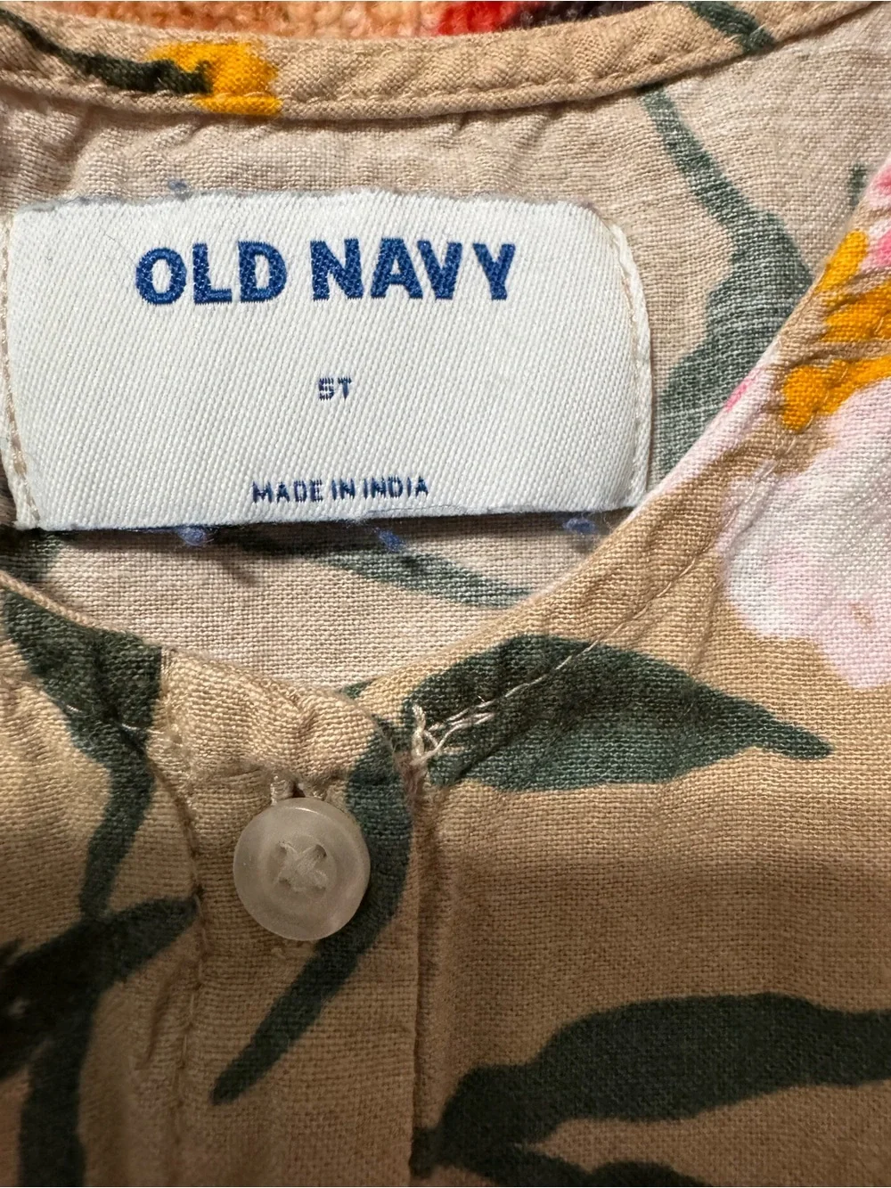 Old Navy Tan Dress with Pink & Yellow Floral Print